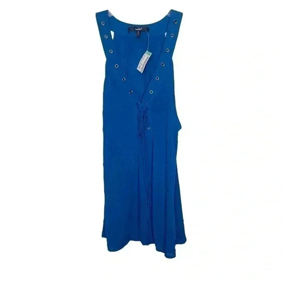 Papaya Blue Gauze Boho Lace Up Tank - Picture 1 of 6